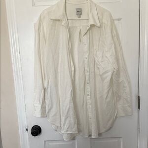 NWT Anthropologie Linen Blend Bennett White Button Down Shirt